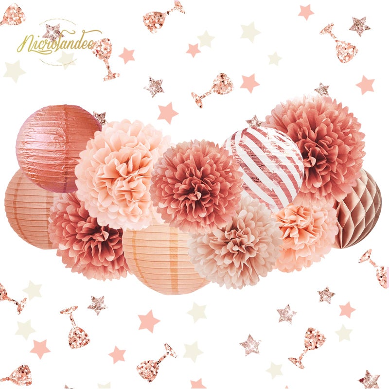 NICROLANDEE Rose Gold Party Decorations -12PCS Elegant Party Supplies Tissue Pom Poms Paper Lantern Glitter Confetti 30G for Valentines Wedding Bridal Shower Birthday Bachelorette Party Decorations - Image 2